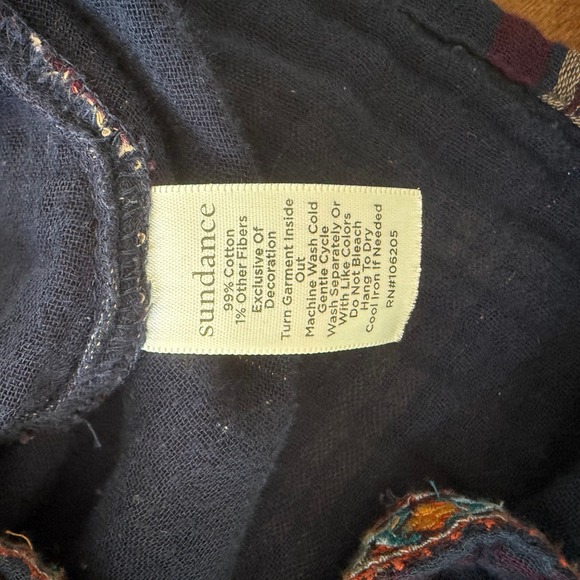 Sundance Womens Plaid Embroidered Gauze Blouse Navy Burgundy Metallic Medium - Picture 5 of 7